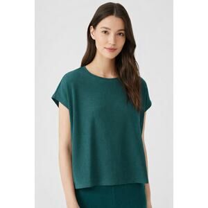 Eileen Fisher Ribbed Organic Cotton Blend Square Top Cap Sleeve Womens S Green